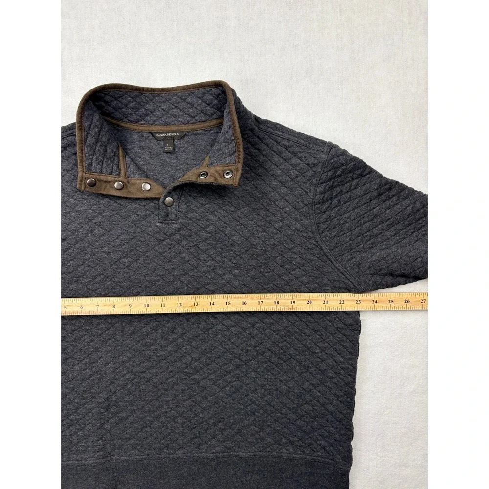 Banana Republic Mens Quilted Popover Sweatshirt‎ Charcoal Heather Grey Large L